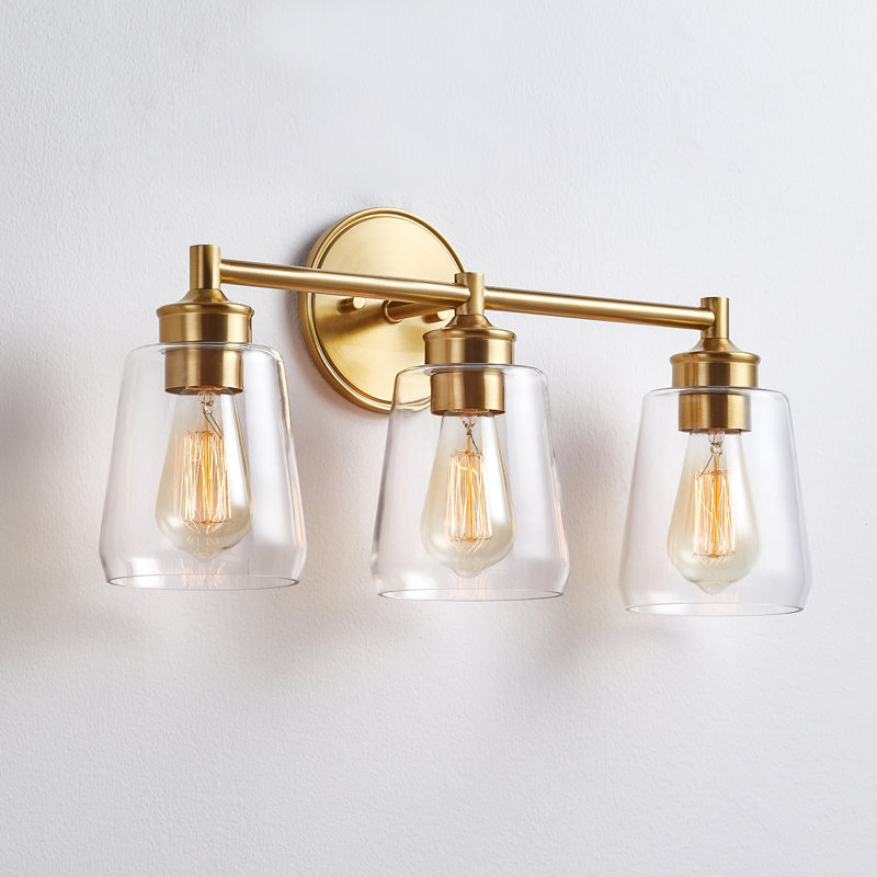 Medaim Dimmable Metal and Glass Vanity Light, 3 Lights, Gold
