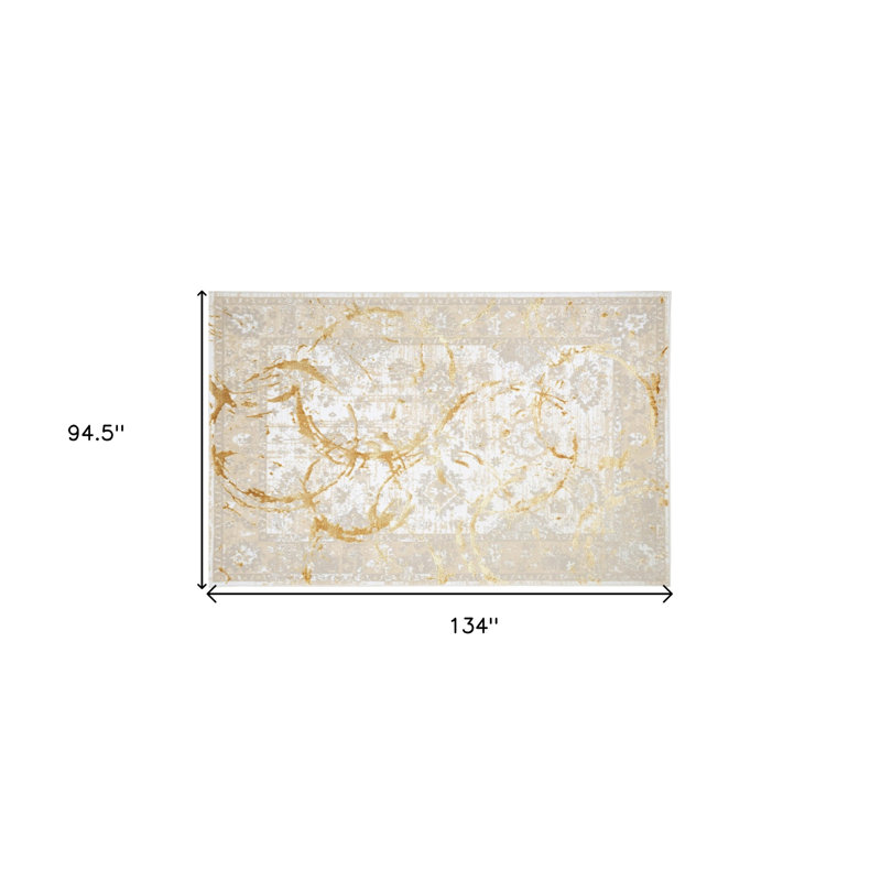 8' X 11' Beige and Gold Abstract Area Rug