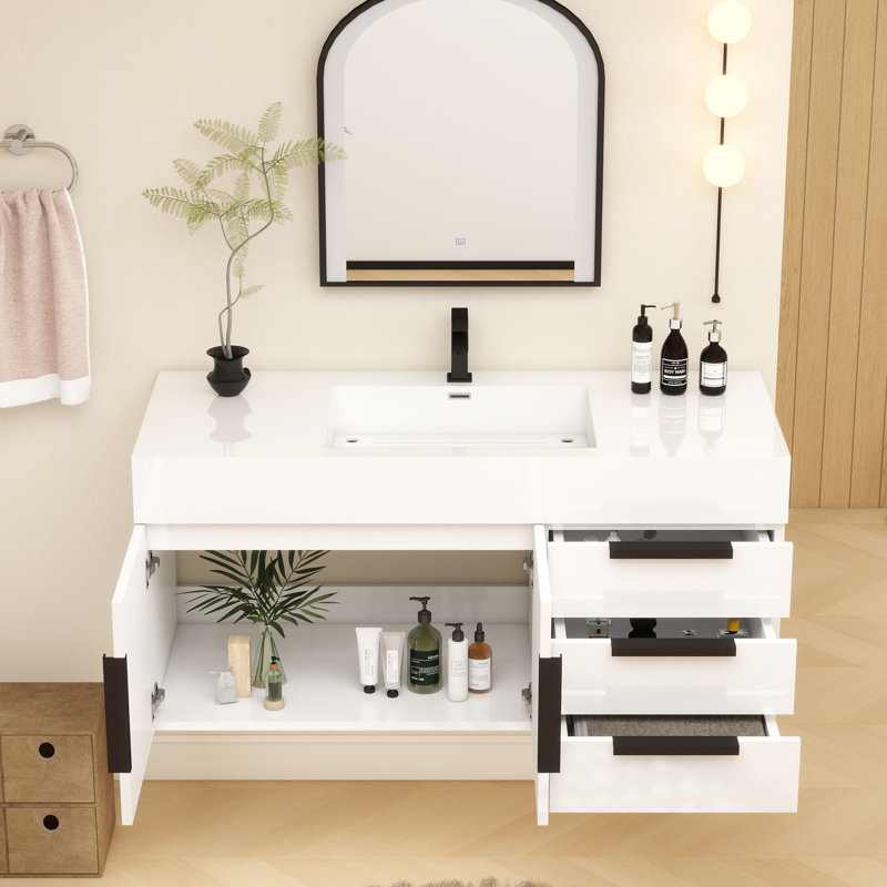 Jessica 48'' Wall-Mounted Single Bathroom Vanity, White