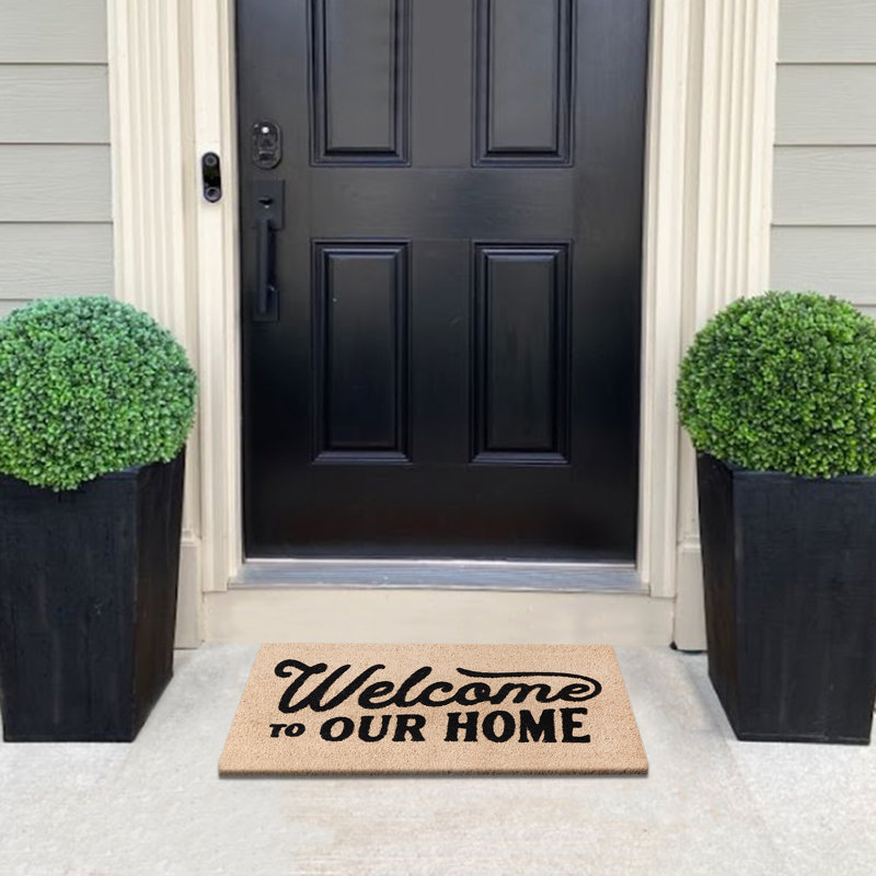 Natural Coir Flocked “Welcome Home Black” Door Mat, Heavy-Duty Non-Slip PVC Backing, Low-Profile Outdoor Doormat