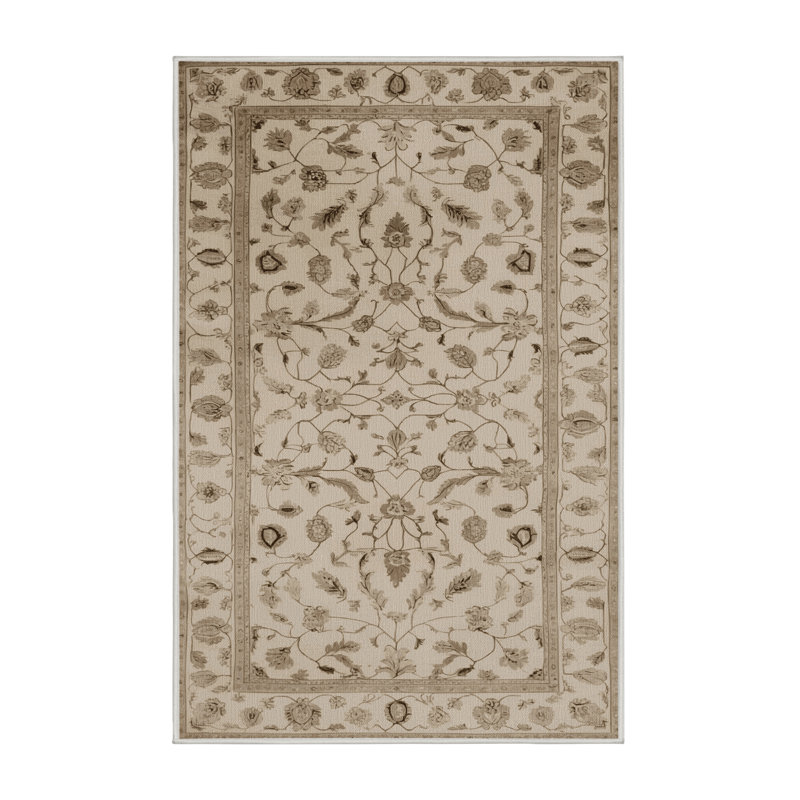 Tapis beige Tabriz lavable à la machine, Rectangle de 5 pi x 8 pi
