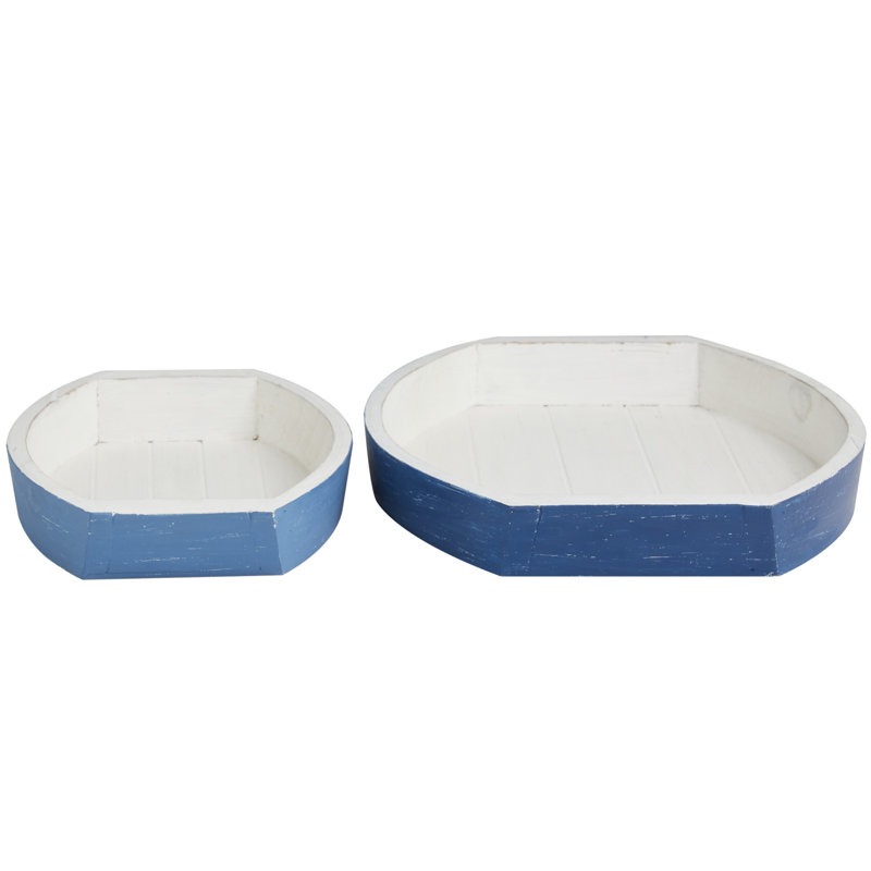Garyville Wood Handmade Distressed Two Toned Boat Blue Decor Tray Set