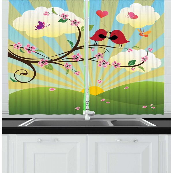 Bless International Floral 55'' W Kitchen Curtain In 