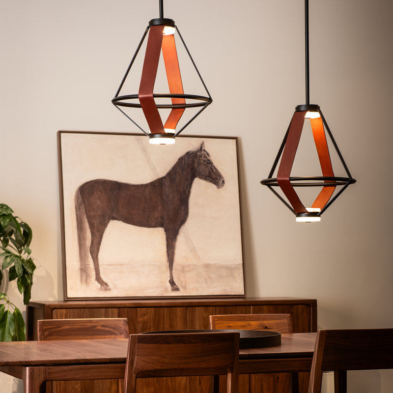 Aspen LED Lantern, Black, Chestnut Leather, 16.5"D x 16.6"W x 20"H
