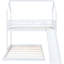 Lit superposé simple au-dessus d'un lit double avec glissière intégrée et blanche, glissière pour économiser de l'espace, finition blanche, construction en pin massif et garde-corps-129630976