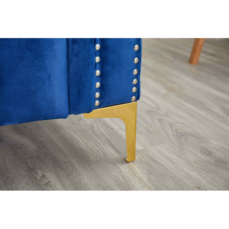 Canapé rembourré avec pieds en métal, Velours bleu foncé, 28"H x 70.1"W x 29.1"D