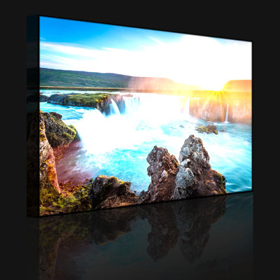 Idyllic Waterfalls At Sunset by No - Wrapped Canvas Print