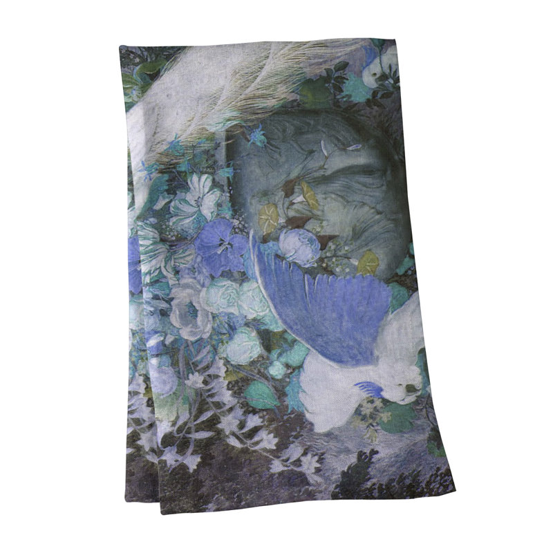 Serviette de thé peacock avec fleurs, Polyester sergé, Bleu