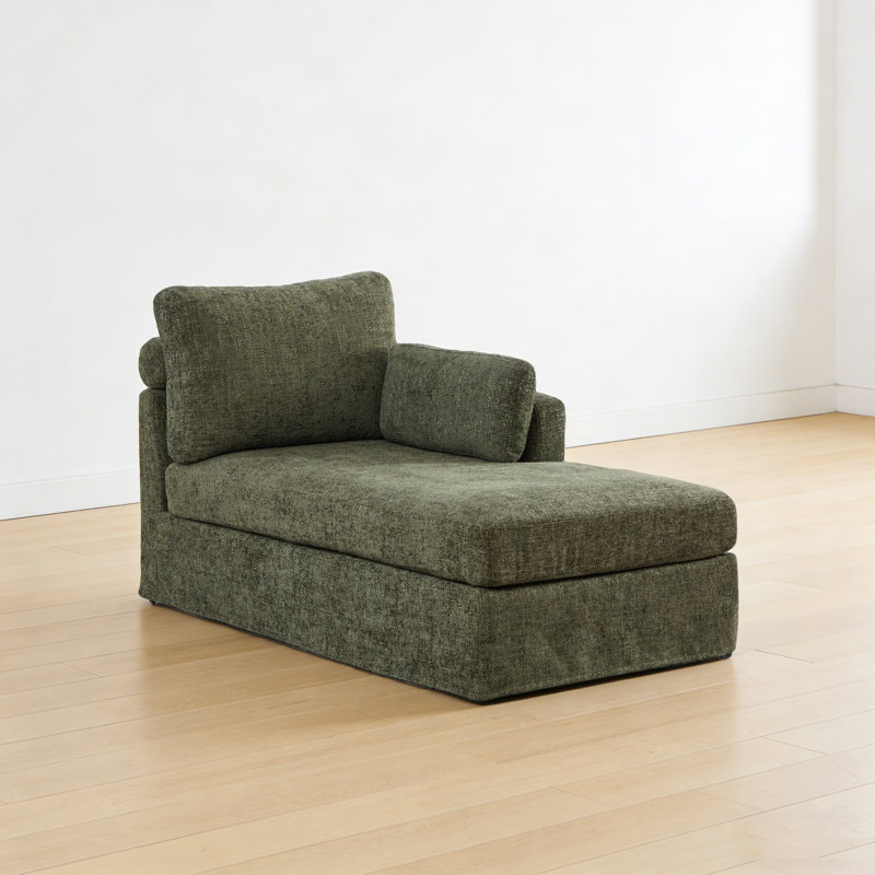 Chaise longue rembourrée L 60 po, Orienté à droite, Vert