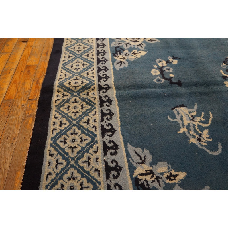 Antique Small Size Square Shape Blue Color Chinese Peking Area Rug