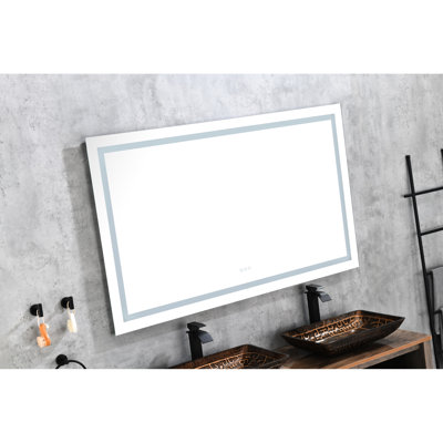 Miroir de salle de bain à DEL 84 x 40 po, fonction de brouillard, 3 options de couleurs, lampe à intensité variable à intensité variable, verre Hd, miroir mural en aluminium 84 x 40 po, brouillard, décorations, qualité de trait