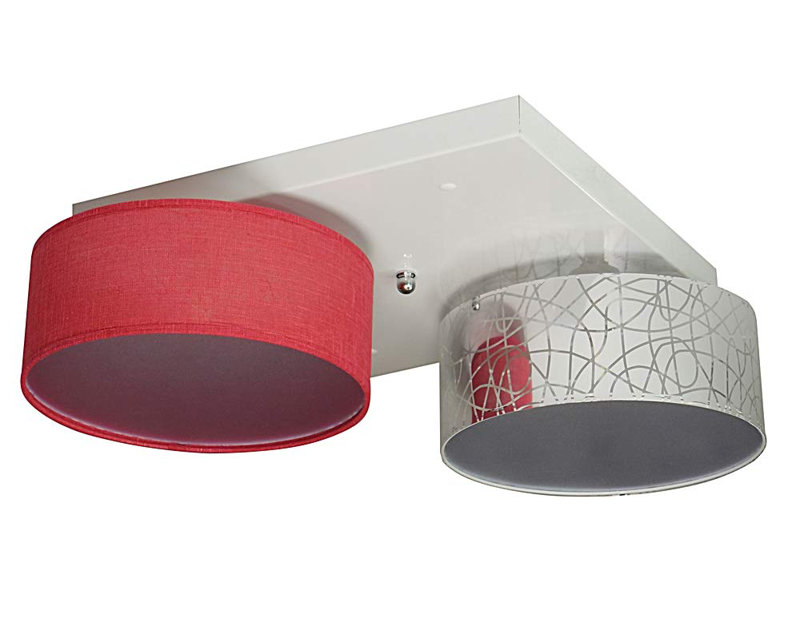 Pulley Fabric Semi Flush Mount, Silver/Red