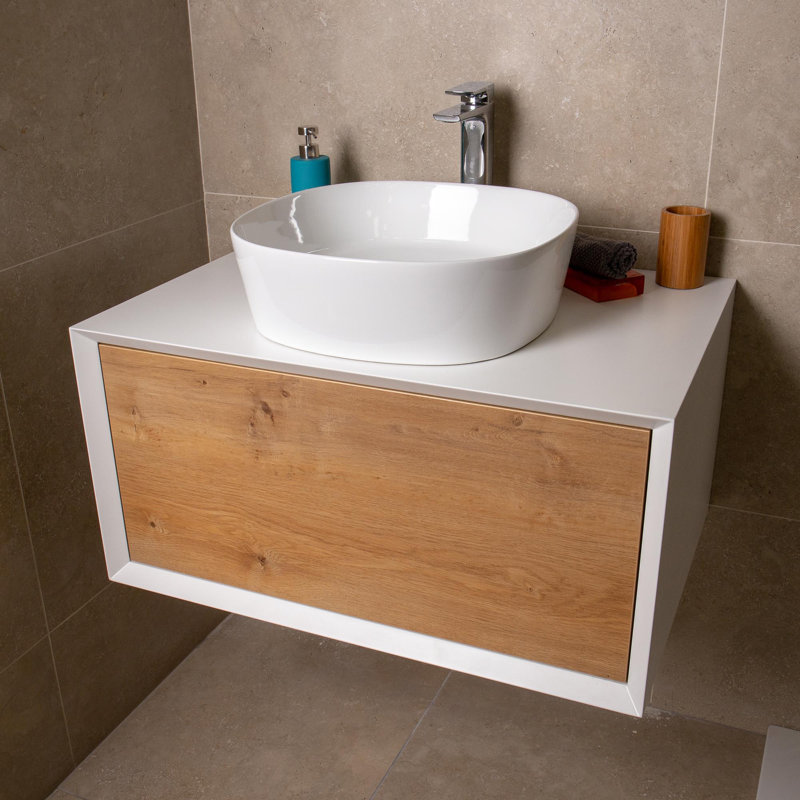 Dane 80cm Bathroom Vanity Base Only, White/Oak