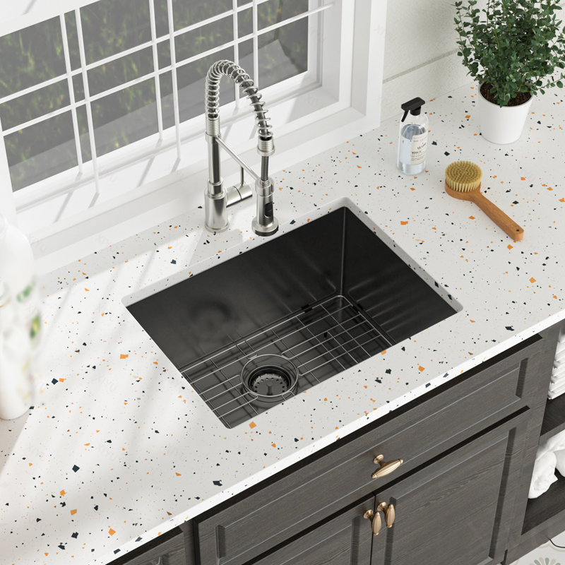 Laundry Sink 24 Inch - 24 x 18 x 12 Inch Undermount Gunmetal Black Laundry Utility Sink Deep Single Bowl 16 Gauge Stainless Steel Laundry Tub Sinks