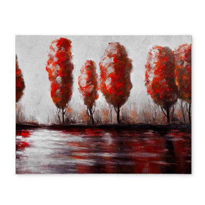 Gray Landscapes Trees Placemat - Red Trees by the Lake Decor