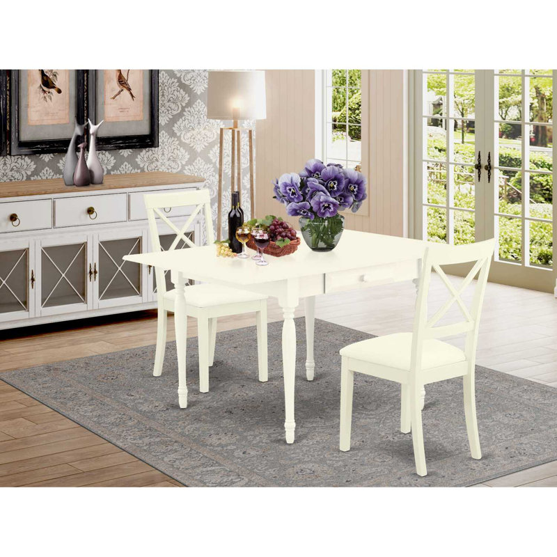 Ensemble de table de salle à manger en lin massif avec plateau Dropleaf, 3 pièces: 1 table, 2 chaises