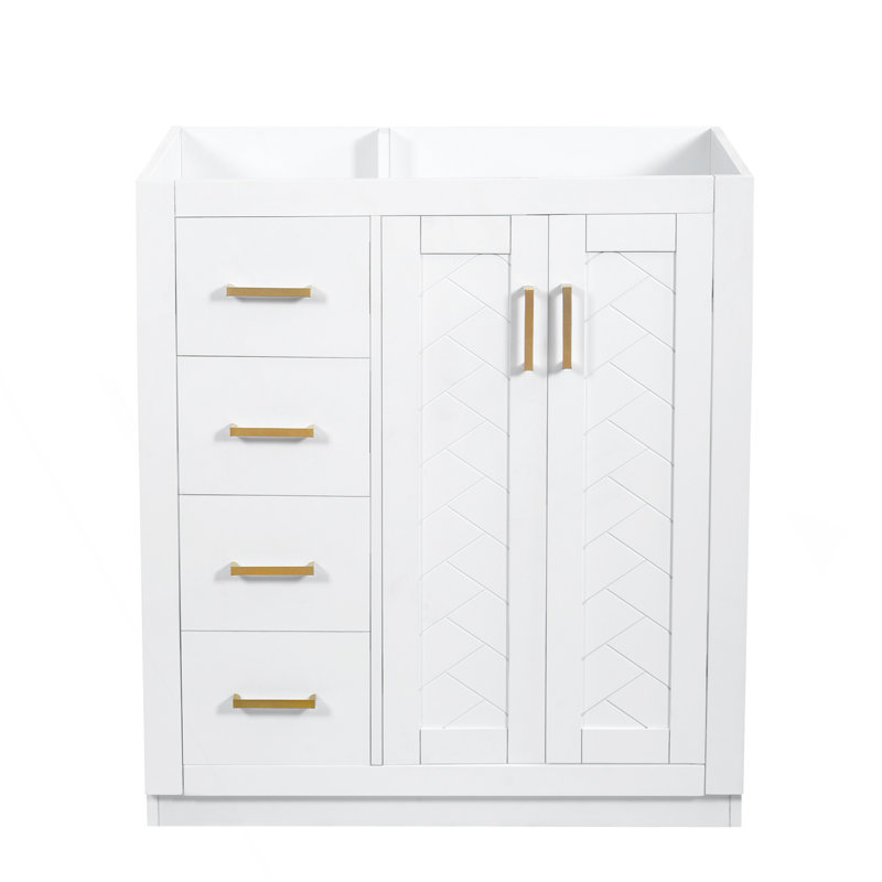 Ensemble de meuble-lavabo autoportant avec cadre en bois massif 30 po, 3 tiroirs et portes à fermeture douce