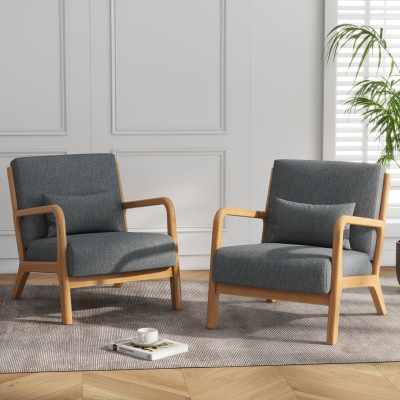 Jyrin 65.5 Cm Wide Cotton Armchair, Grey Linen, Natural