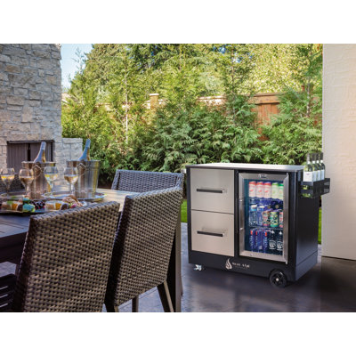 Mont Alpi Large Prep Cart Outdoor Bar Patio Kitchen Island Table Mobile Trolley Barbecue Grill Bar Prep Cart Stand with Ceramic Counter + Wine Holder