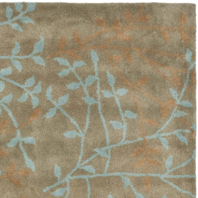 Avayah Floral Handmade Tufted Wool Brown Area Rug, Rectangle 7'6" x 9'6"