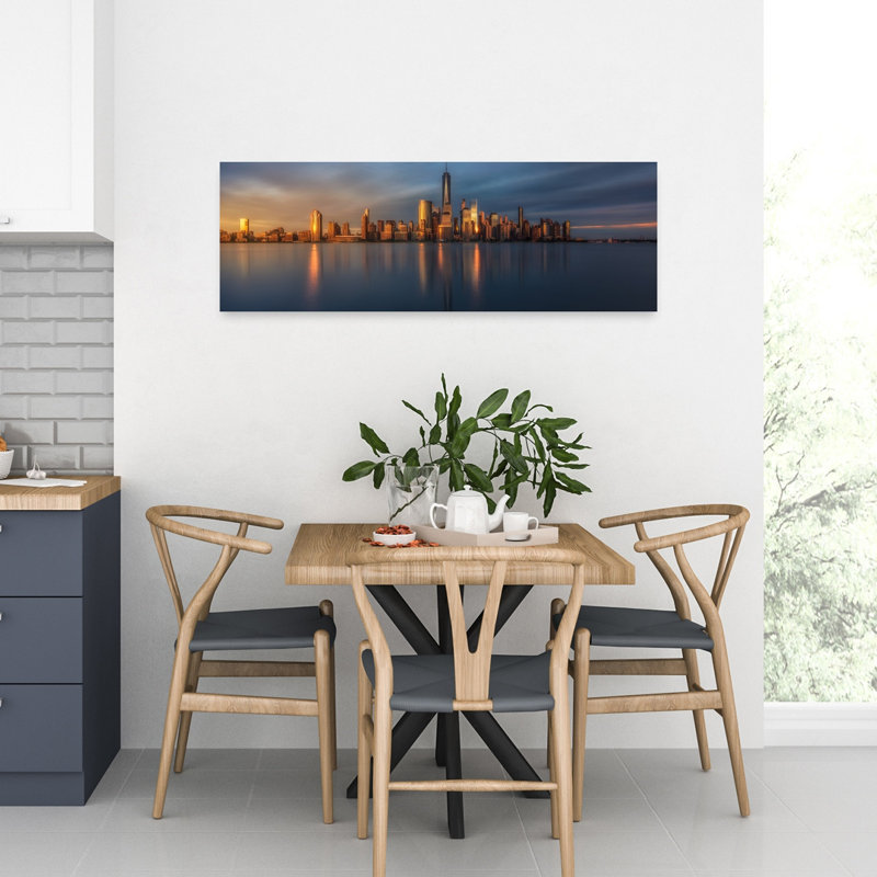 Golden City Reflections 1 Piece Wrapped Canvas Panoramic Wall Art, 30.48 cm H x 91.44 cm W