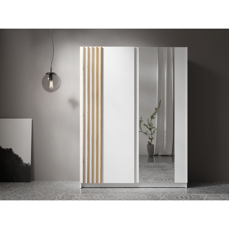 Shaelen 2 Door Laminate Wardrobe, 199cm H x 150cm W x 64cm D, White