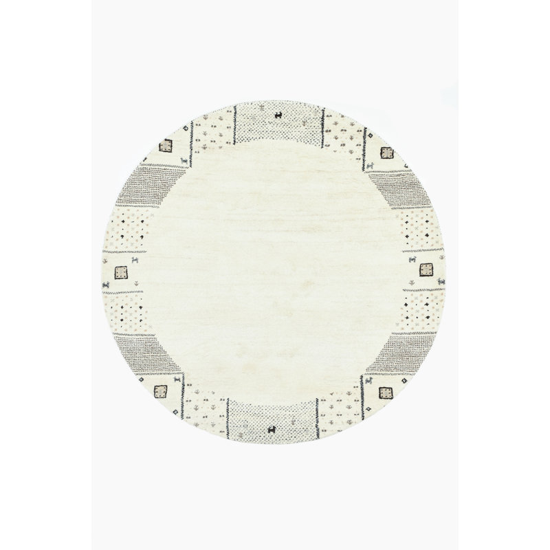 Hand Hooked Wool Beige Rug, Round 150cm