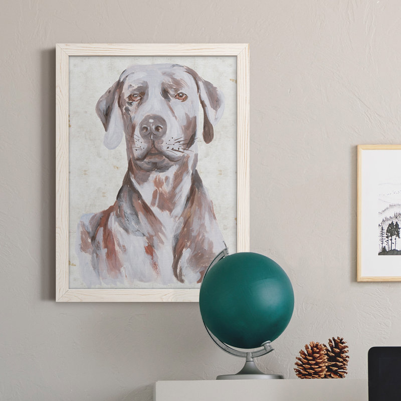«Sitting Dog I», peinture sur toile encadrée, H 28 po x l 38 po x P 1 po, Cadre blanc