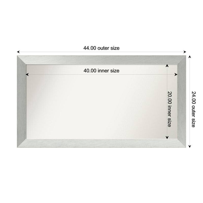 Miroir de salle de bain mural en argent brossé sans cadre, Rectangle, 24 po x 44 po