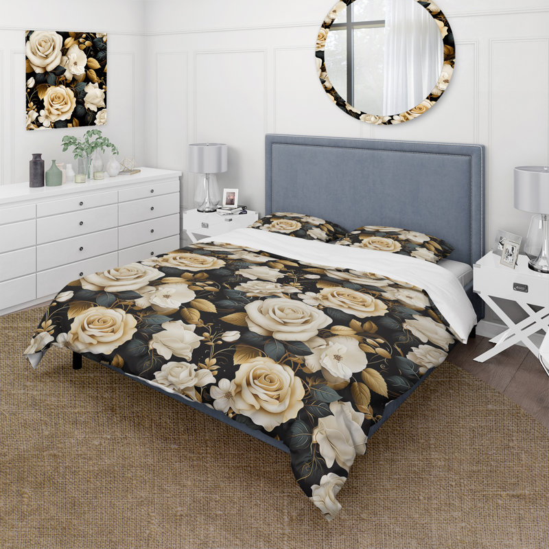 Literie Elegant Beige Rose Harmony II, Housse de couette pour très grand lit et 2 très