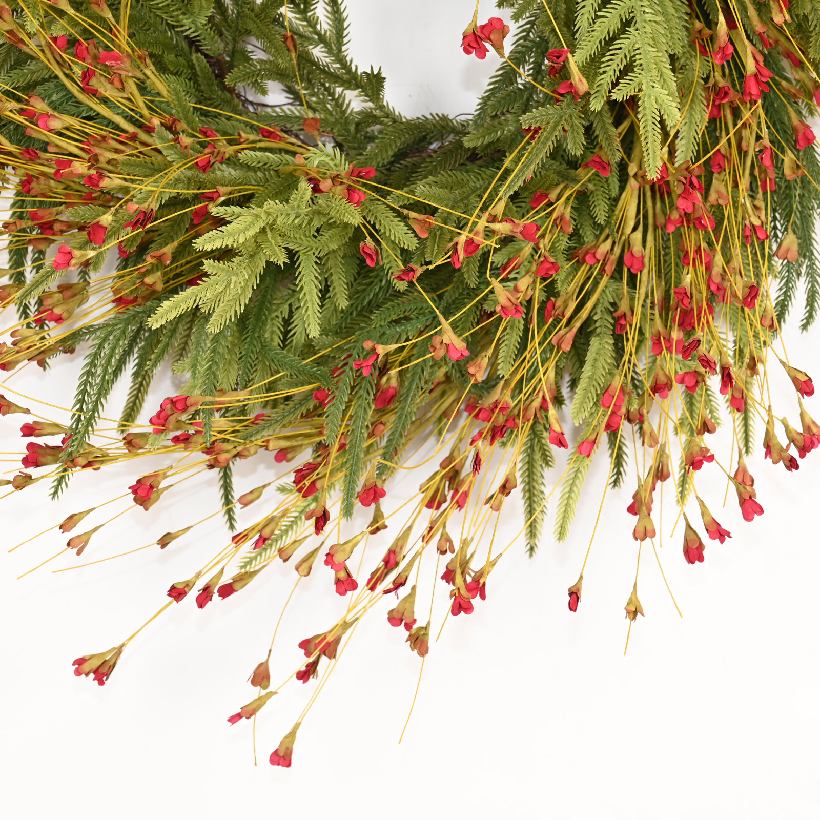 28" Handcrafted Norfolk Pine Thanksgiving Wreath, Red/Green