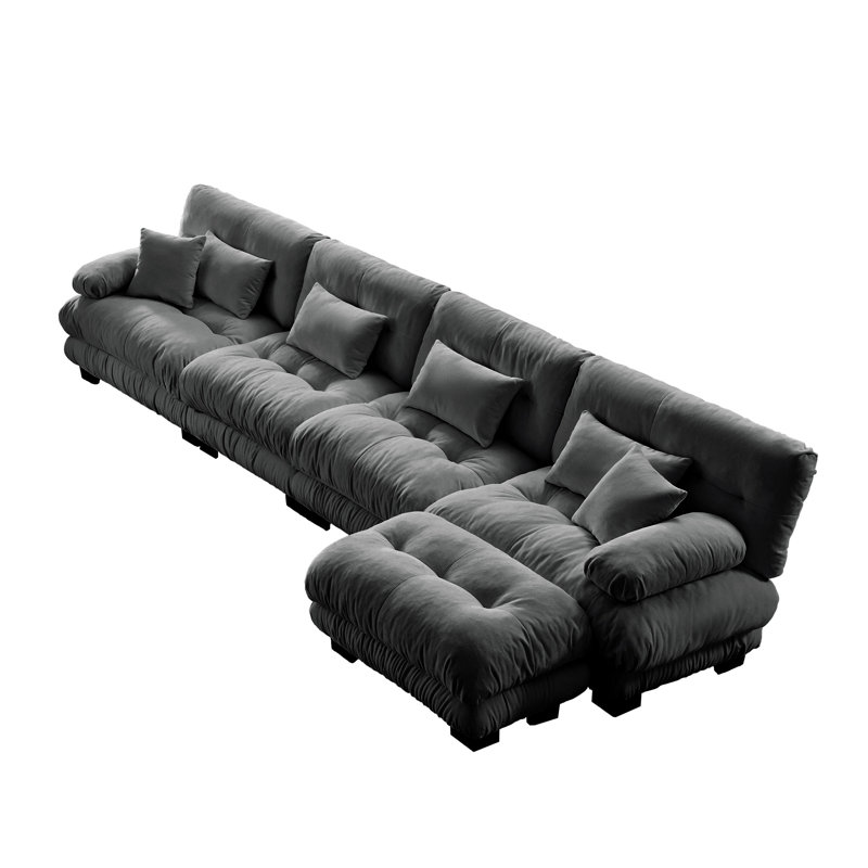 Canapé-lit Cloud, canapé-lit modulaire en chenille 4 places avec 1 repose-pieds, coussins lombaires et coussins décoratifs Cloud