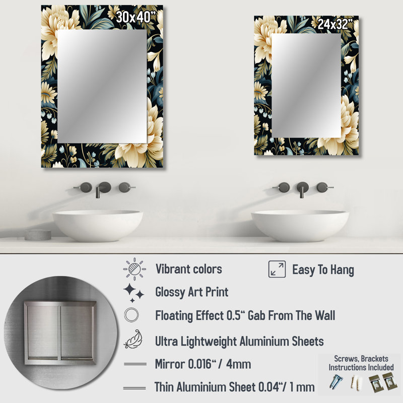 Aleashia Tribal Green Damask Accents - miroir décoratif damassé, miroir mural bohème, impression d'art en métal