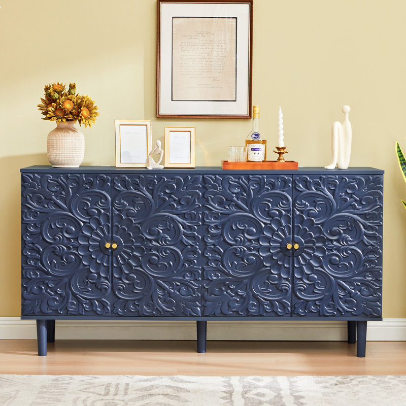 Buffet sculpté de 150,5 cm, Bleu
