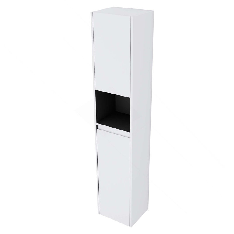 12-Inch Bathroom Float Mounting Side Cabinet With 2-Soft Close Doors & 1 Open Storage, White