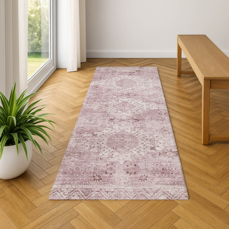 Machine Washable Indoor/Outdoor Chantille ACN2809 Global Rug, 2'3" x 7'6" Runner, Pink