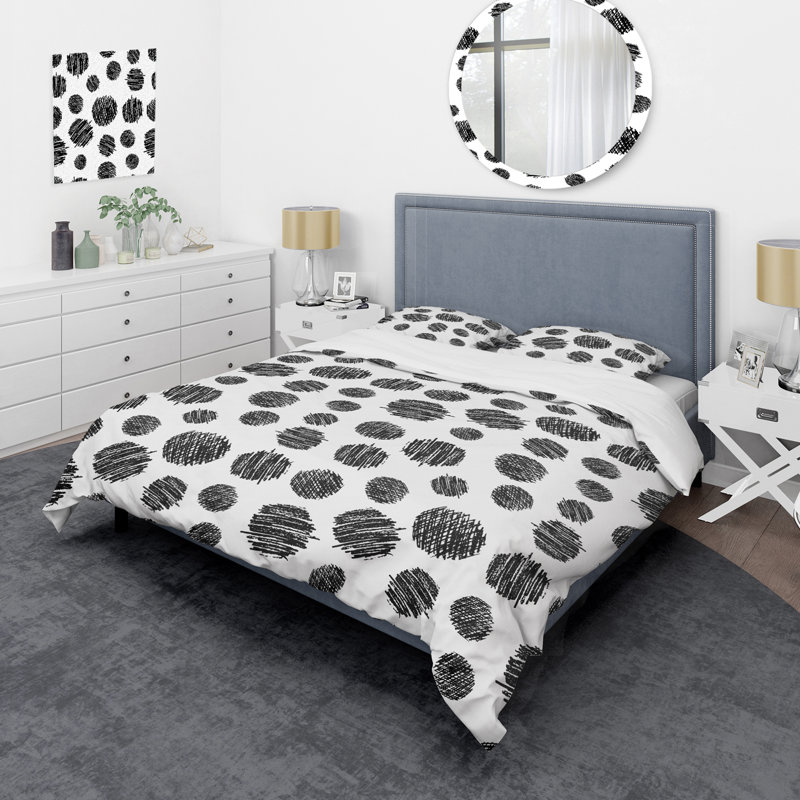 Motif de cercle noir - ensemble de housse de couette abstrait - polyester en microfibre