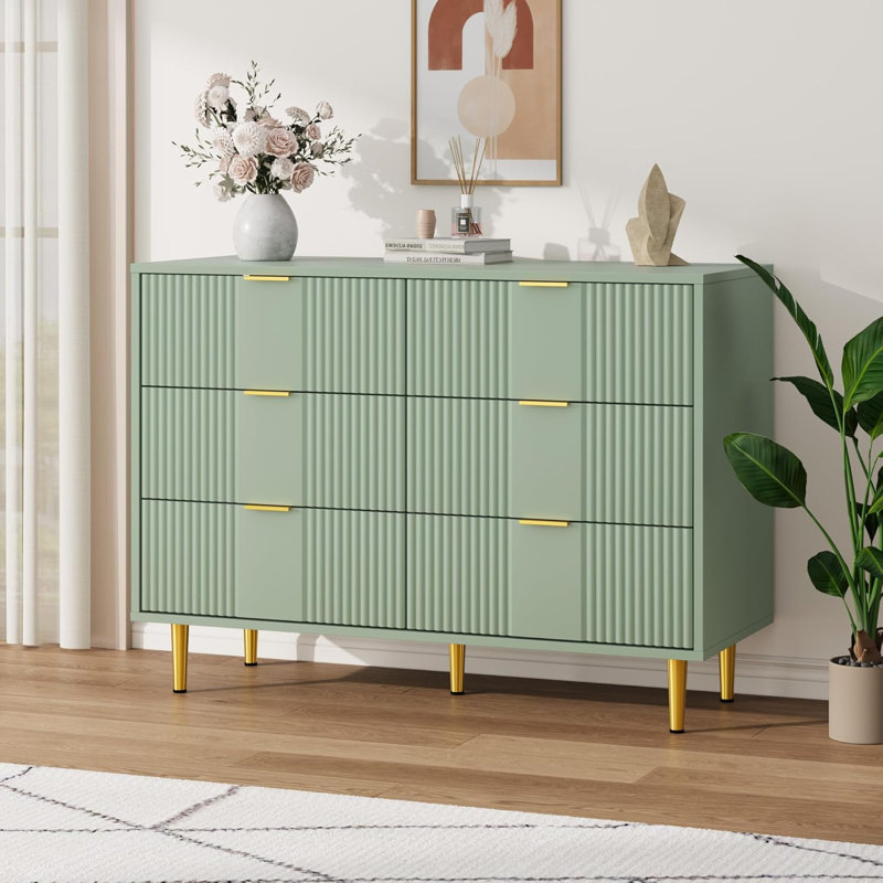 Commode cannelée pour chambre à coucher, rangement en bois pour garde-robe de salon, couloir, Green/6 Drawers