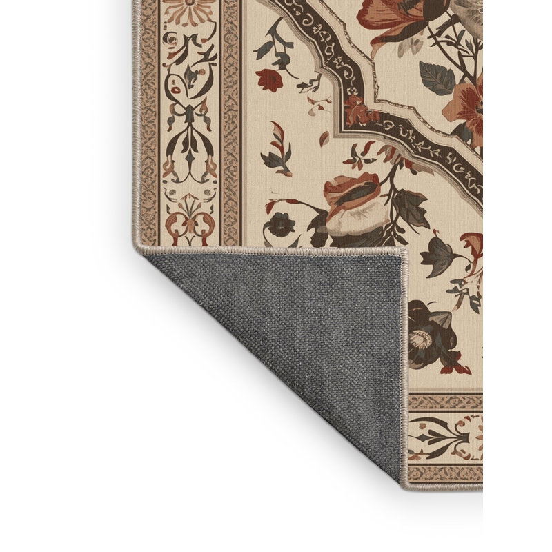 Tapis oriental moelleux moelleux en beige, Rond 4 pi