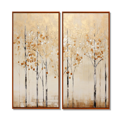 Minimalisme Golden Trees Harmony I - art mural sur toile beige