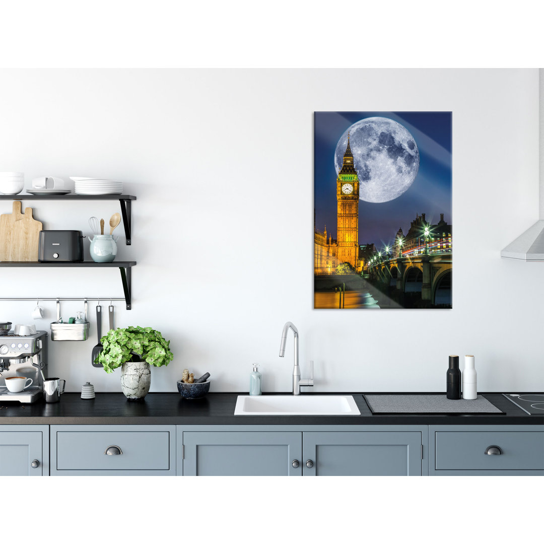 Glasbild Big Ben vor Mond in London