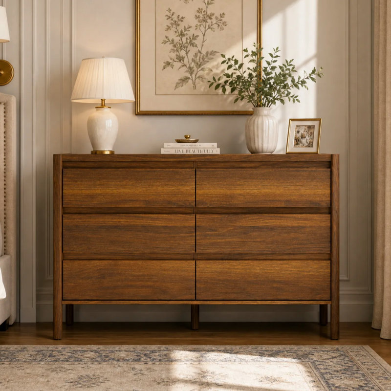 Commode 6 tiroirs à grain de bois l 47,2 po x P 19,7 po x H 30,9 po