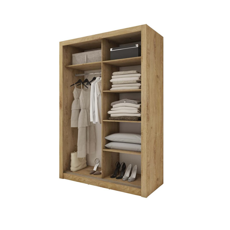 Badrudeen 2 Door Manufactured Wood Wardrobe, Oak Shetland