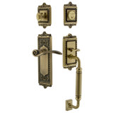 Nostalgic Warehouse Egg & Dart Plate C Grip Handleset with Single Cylinder Deadbolt and Swan Lever