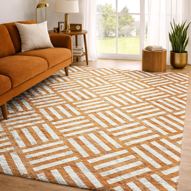Tapis à poils longs de qualité supérieure lavable à la machine ADS620, Orange, 8' x 10'