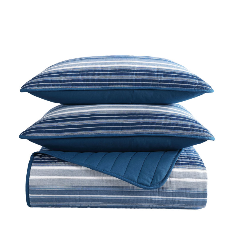 Coveside Blue Multi Cotton Reversible Full Quilt Set
