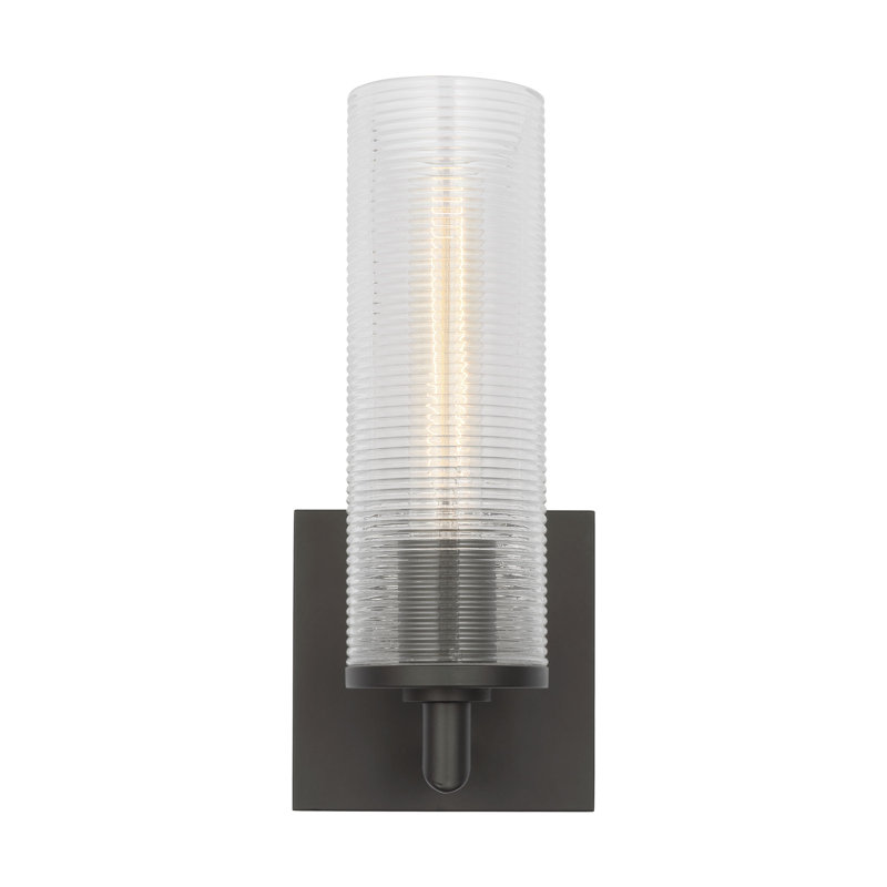 Sarita 1 Light Bathroom Bedroom Wall Fixture With Clear Ribbed Shade, Midnight Black