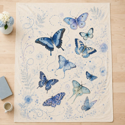 Jeté à motif d'aquarelle Blue Butterfly
