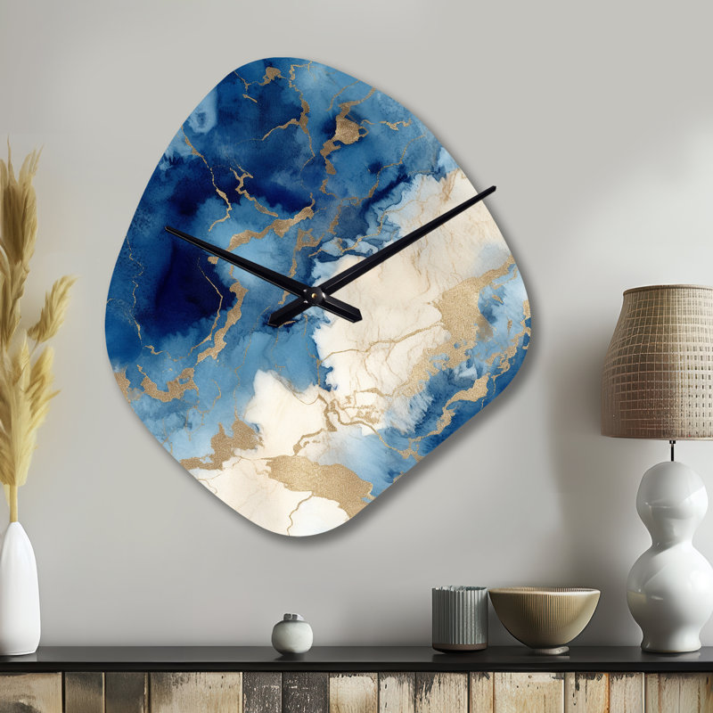 Horloge murale en forme de fractale asymétrique bleue et bleue, Petit