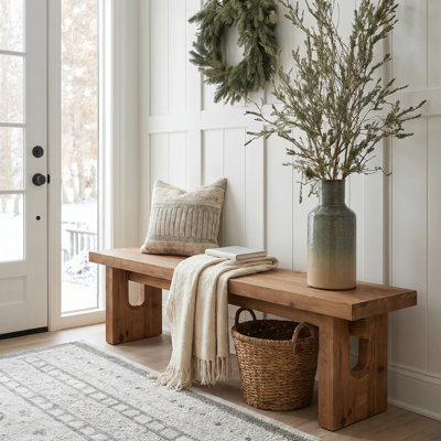 Banc de 63 pouces, banc d'entrée en bois massif